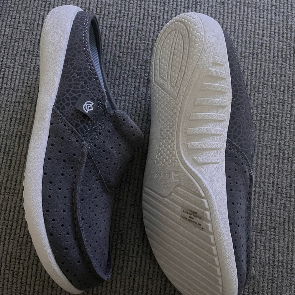 New Spence Siesta Slides Gray Suede Mules 71/2 - Picture 2 of 3